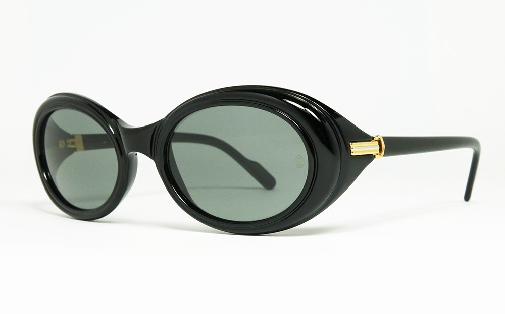 N.O.S. VINTAGE SUNGLASSES CARTIER T8200078 OVAL NOIR BLACK GOLD