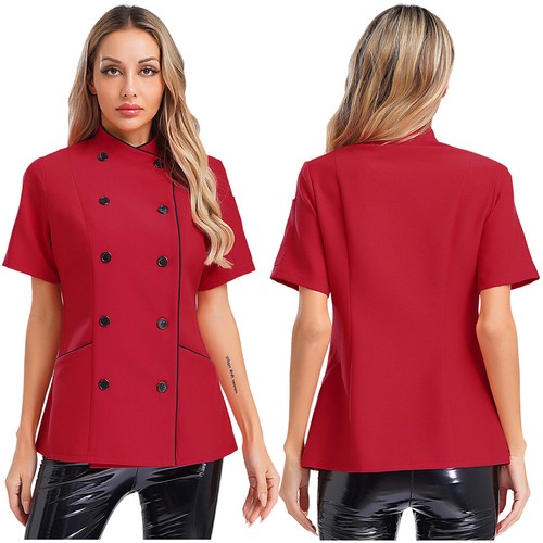 Women Coat Contrast Color Jacket Cafe Tops Breathable Short Sleeve Trimming - Picture 35 of 79