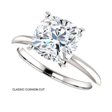 2.00 Carat DEF VVS1 Cushion Moissanite Solitaire Ring 14k Gold Charles&Colvard