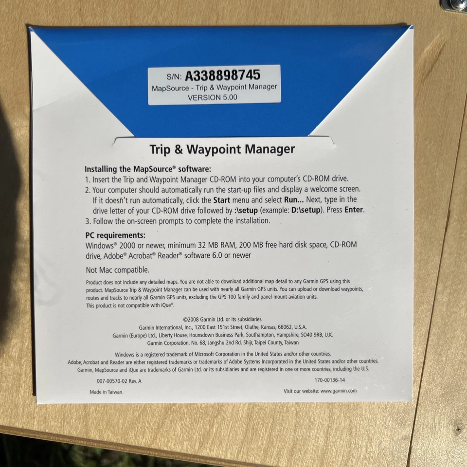 Garmin MapSource * Trip and Waypoint Manager CD version 5. ** New ** - Image 2 of 2