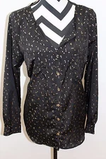 Women's ATTENTION Black Gold Printed Blouse Sz Lg NWT	#235