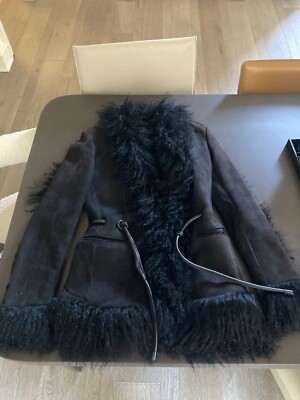 Gucci Tom Ford Era F/W 1999 Black Suede and Shearling Coat 90s Y2K