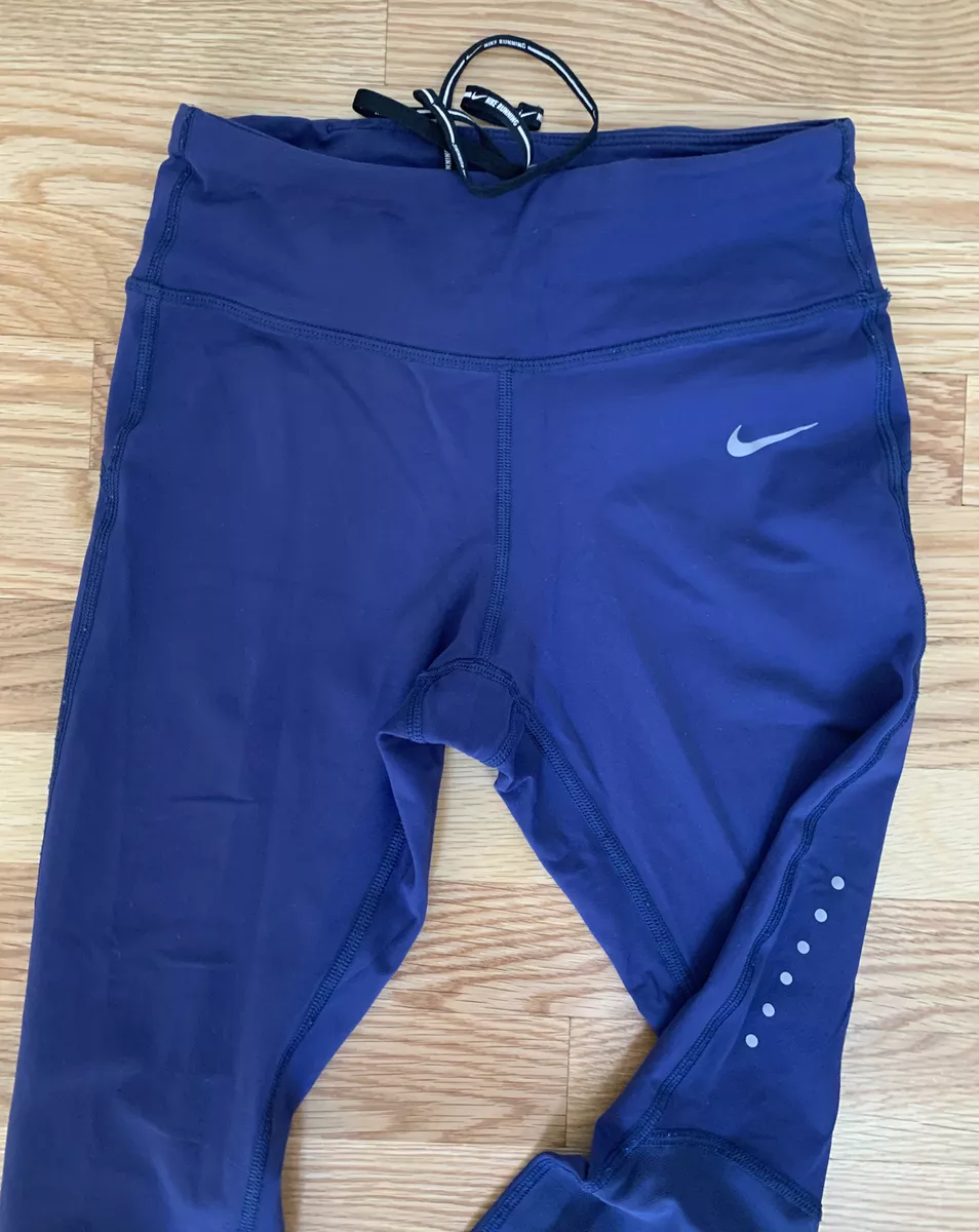 Nike Dri-Fit Blue Running Reflective Mesh Leggings￼ Drawstring Zip Pocket  Wms XS