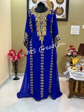 SALE New Royal Blue Wedding Dress Ari Embroidery Kaftan Abaya Fancy Long Gown 06