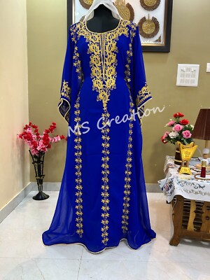 SALE New Royal Blue Wedding Dress Ari Embroidery Kaftan Abaya