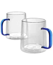 The Cellar Blue Handle Glass Mugs, Set of 2