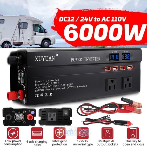 4000W/6000W Peak Power Inverter Car Vehicle Watt DC 12V 24V to AC 110V Converter - Picture 29 of 33
