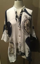 Citron S Collarless Blouse Top Cotton & Silk W Short Sleeves