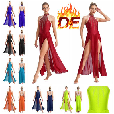 DE Agoky Damen Lyrisch Tanzkleid Ärmellose Ballettkleid Latin Eiskunstlauf Kleid