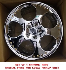 SET OF 4.  CHROME, 17X7, 4X4.5, OFSSET 38mm. PLEASE CONTACT TO CONFIRM FITTING