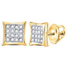 10k Yellow Gold Diamond Square Kite Cluster Stud Earrings 1/10 Ctw