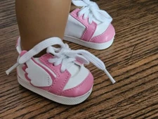 Footwear, Sneakers, Mid-Top, Flyer Design, White ~❤️ Pink Trim, 18" Dolls