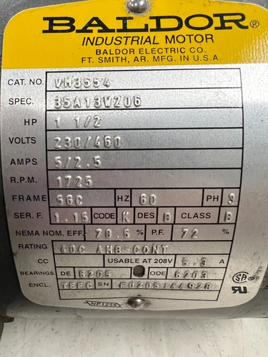👀 MOTORREDUCTOR WINSMITH 7.5:1 2.17 HP 530 TORQUE 1750 RPM 920MDSN CON MOTOR BALDOR - Imagen 6 de 10