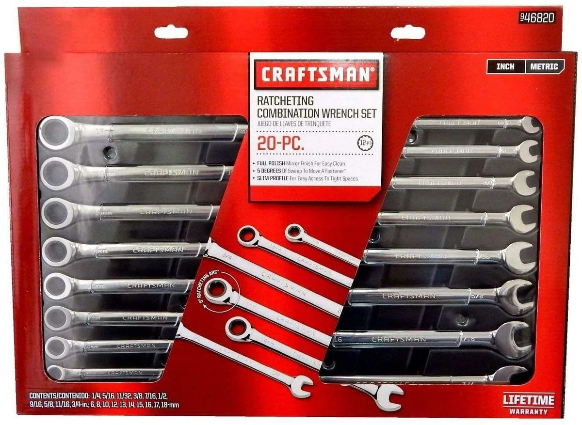 CRAFTSMAN 20 Piece Ratcheting Wrench Set Combination Metric MM Standard SAE
