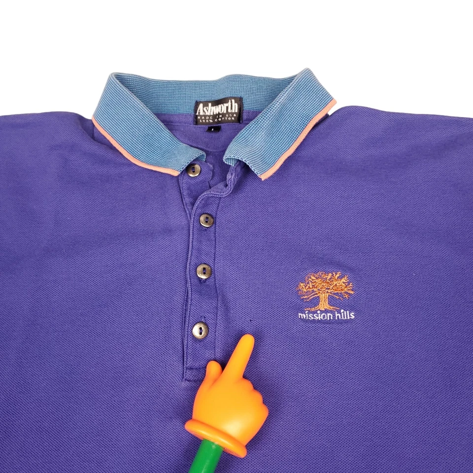 Рубашка для гольфа мужская Ashworth размер Large фиолетовая футболка-поло сделано в США 1/4 на пуговицах - Изображение 4 из 4