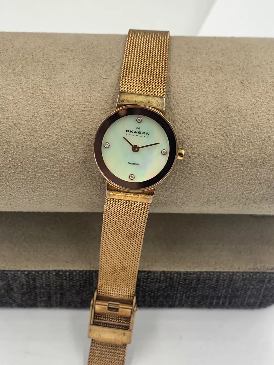 Skagen Watch Women s Rose Gold Mother of Pearl dial 4 diamond