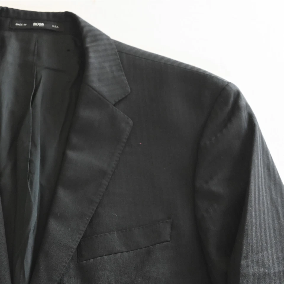 Traje para hombre Hugo Boss 38R 30x32 lana a rayas negras hecho en EE. UU. The Jam76/Sharp1 Foto 2 de 4