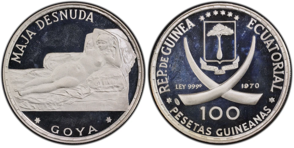 1970 EQUATORIAL GUINEA Goya Maja Desnuda Proof Silver 100Pesetas PCGS PR67DCAM - Image 4 of 4