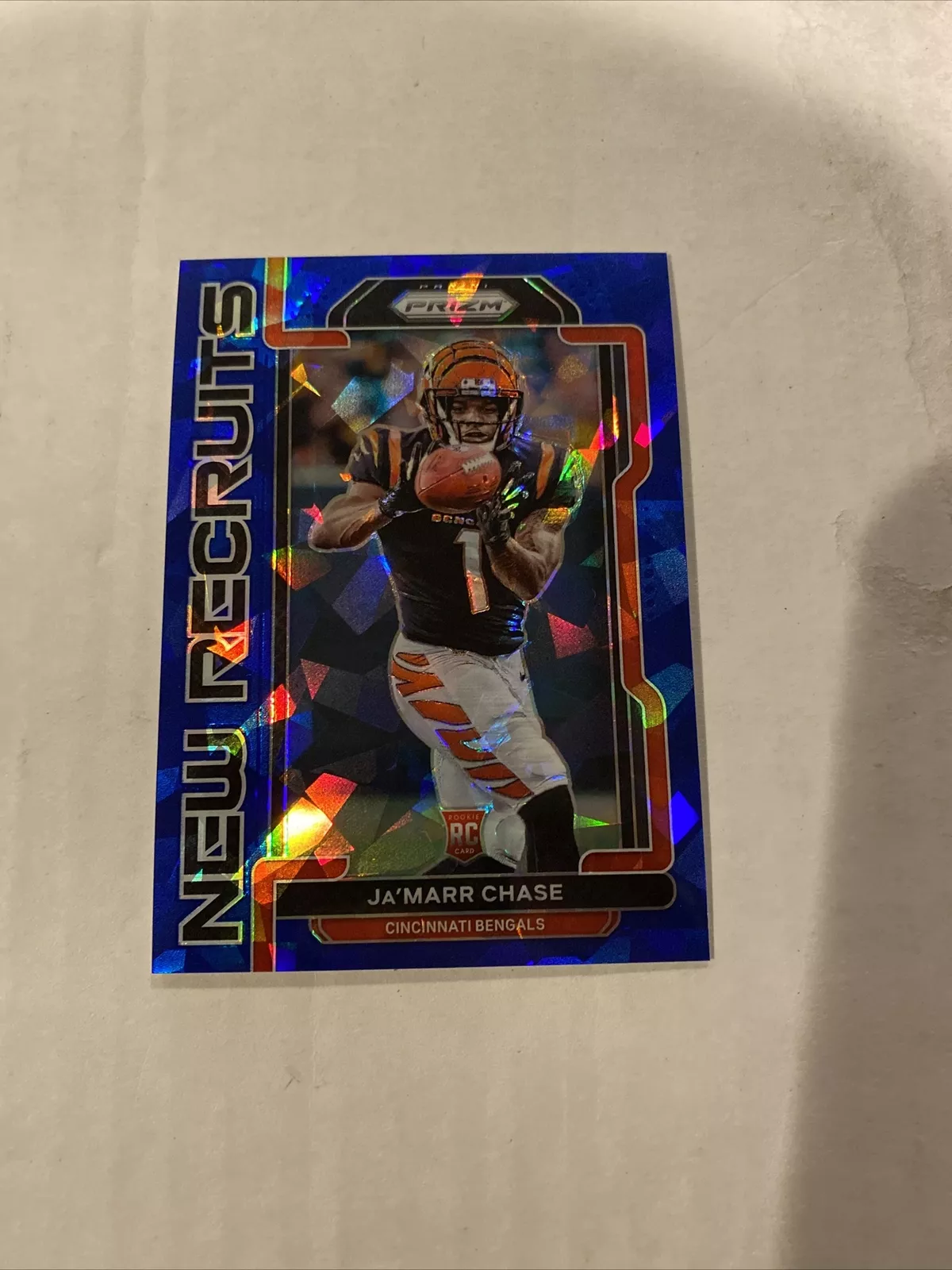 2021 Panini Prizm JA’MARR CHASE New Recruits BLUE CRACKED ICE # 73/99 RC Bengals