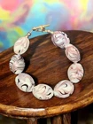 Vintage Boho White Milk, Glass Purple Swirl  beaded  bracelet 8”