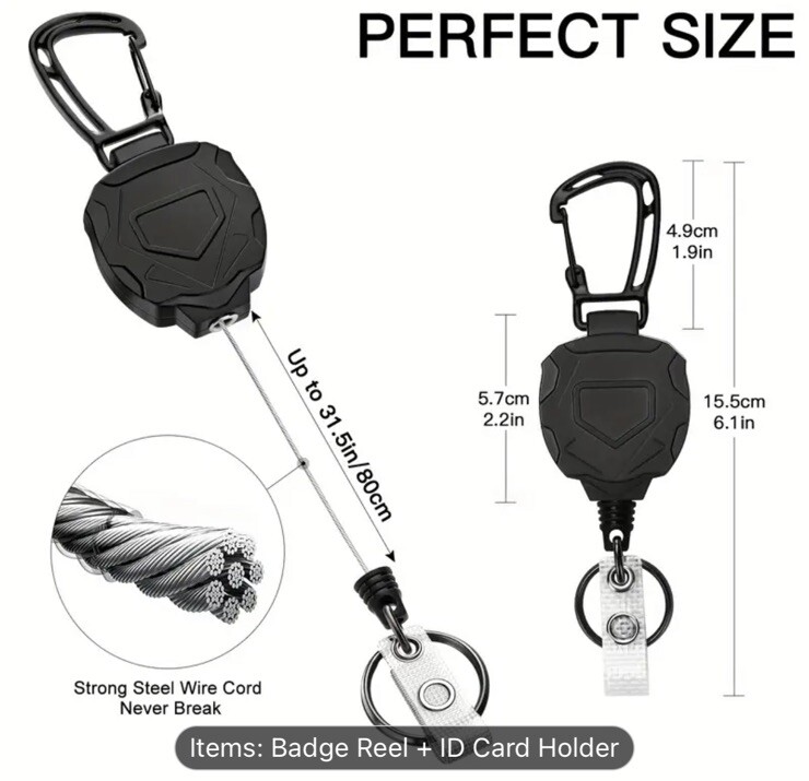 MNGARISTA 2-pak verbeterde intrekbare sleutelhanger, 283,5 g intrekken, 80 cm roestvrij staal koord, heavy duty karabijnhaak badge houder, ID badge spoel met badge riem en sleutelring