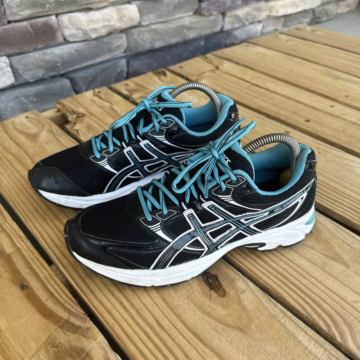 Asics T188N Gel Kanbarra 6 Black Turquoise White Athletic Shoes US
