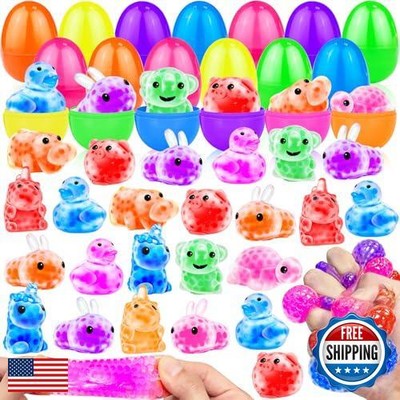 24 Pack Prefilled Easter Eggs with Bunny Squeeze Toys, Easter Basket Stuffers