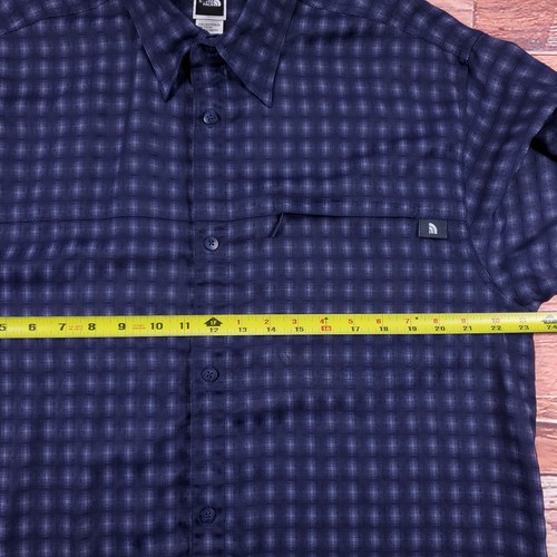 The North Face Tekware Button Up Large Navy Blue Plaid Short Sleeve Shirt - Picture 5 of 6