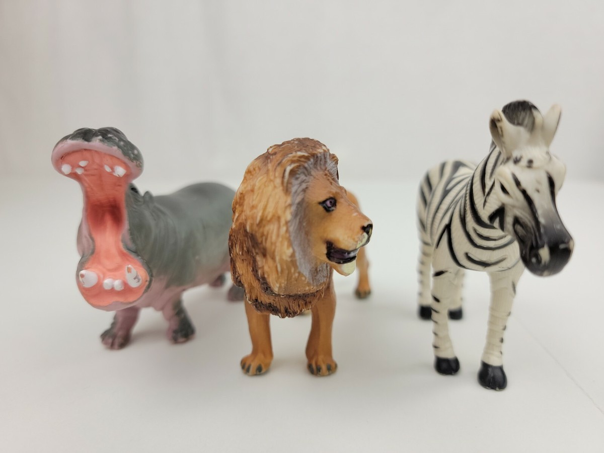 Lot of 3 Planet Earth Toys 2008 Zebra Lion Hippopotamus African