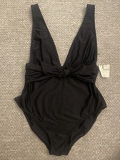 Aerie One Piece Swimsuit Deep V Tie Strap Black size S Full Coverage NWT