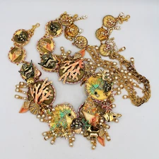 Lunch At The Ritz Seashell Ocean Belt Hand Enameled Gold Tone Fish Seahorse Sea