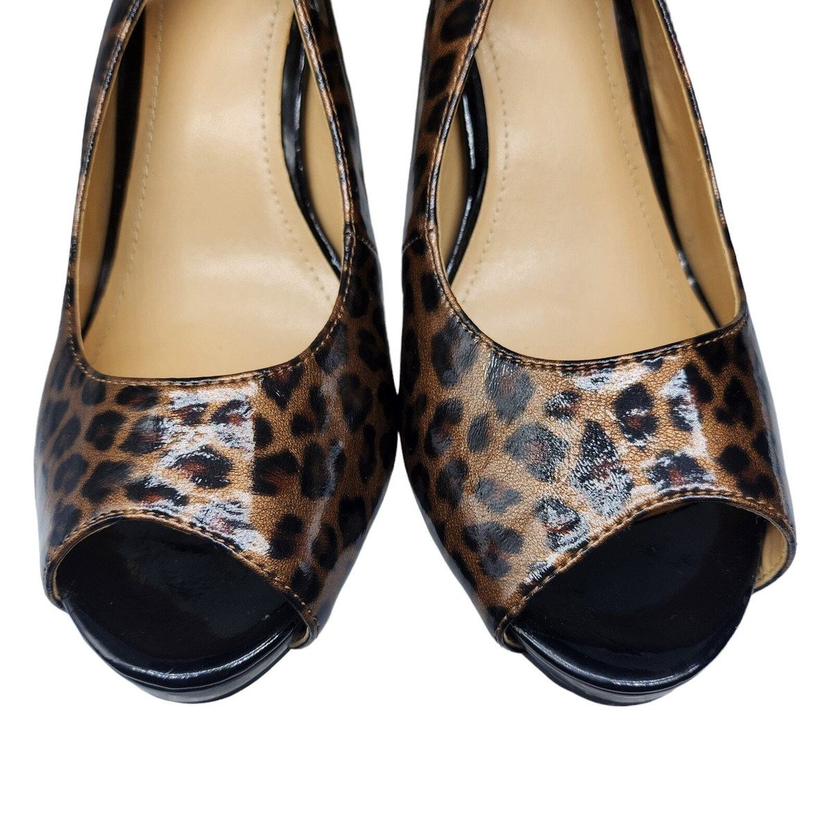 Nine West Shoes 8 Cheetah Brown Black Slingback Peep Toe