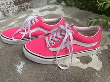 Neon Pink Old Skool Womens Bright Pink Lace-Up Vans Sneakers Sz Woman 5.5 Men 4