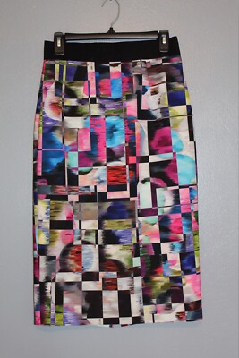 Milly Multi Colored Geometric High Rise Pencil Skirt Scuba Stretch Knit 6