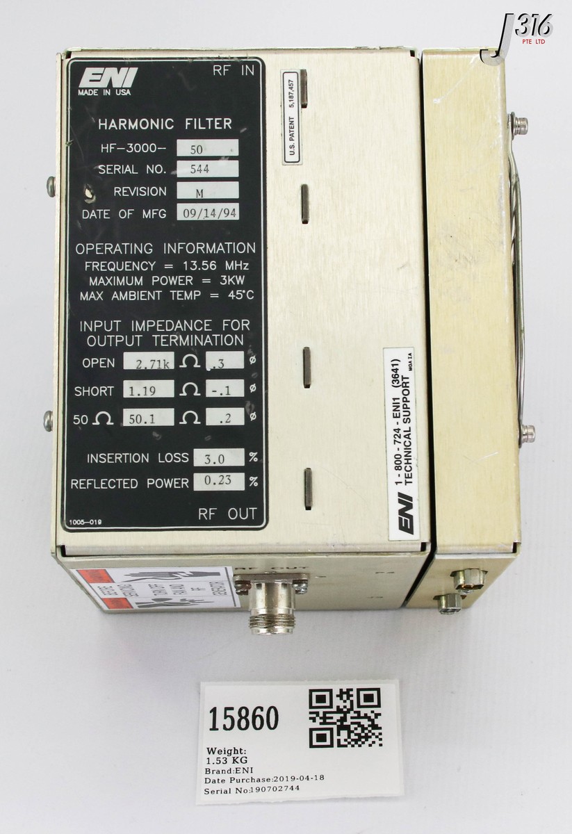 15860 ENI HARMONIC FILTER, 3 KW, 13.56 MHZ HF-3000-50 | eBay