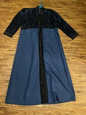 Women Abaya Kaftan Maxi Dress Eid Dubai Hijab Islamic blue with black