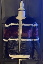 Catherine Malandrino Women’s Black Stripe Faux Fur Coat Jacket Sz Xs Nwt $ 138