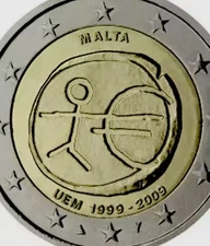 Malta 🇲🇹 Coin 2€ Euro 2009 UEM EMU monetary Union UNC stickman EU currency