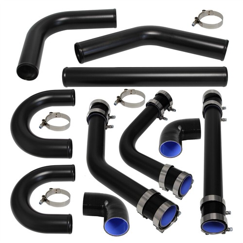 2.36" 60mm Aluminum Universal Intercooler Turbo Piping pipe + Hose Kit Black - Picture 2 of 10