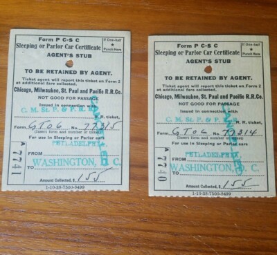 Zwei Schlafwagen Agentenstub Philadelphia nach Washington DC 1939 CMStP&PRR