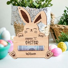 Personalised Wooden Easter Bunny Money Holder for Cash Easter Gift Idea for Kids