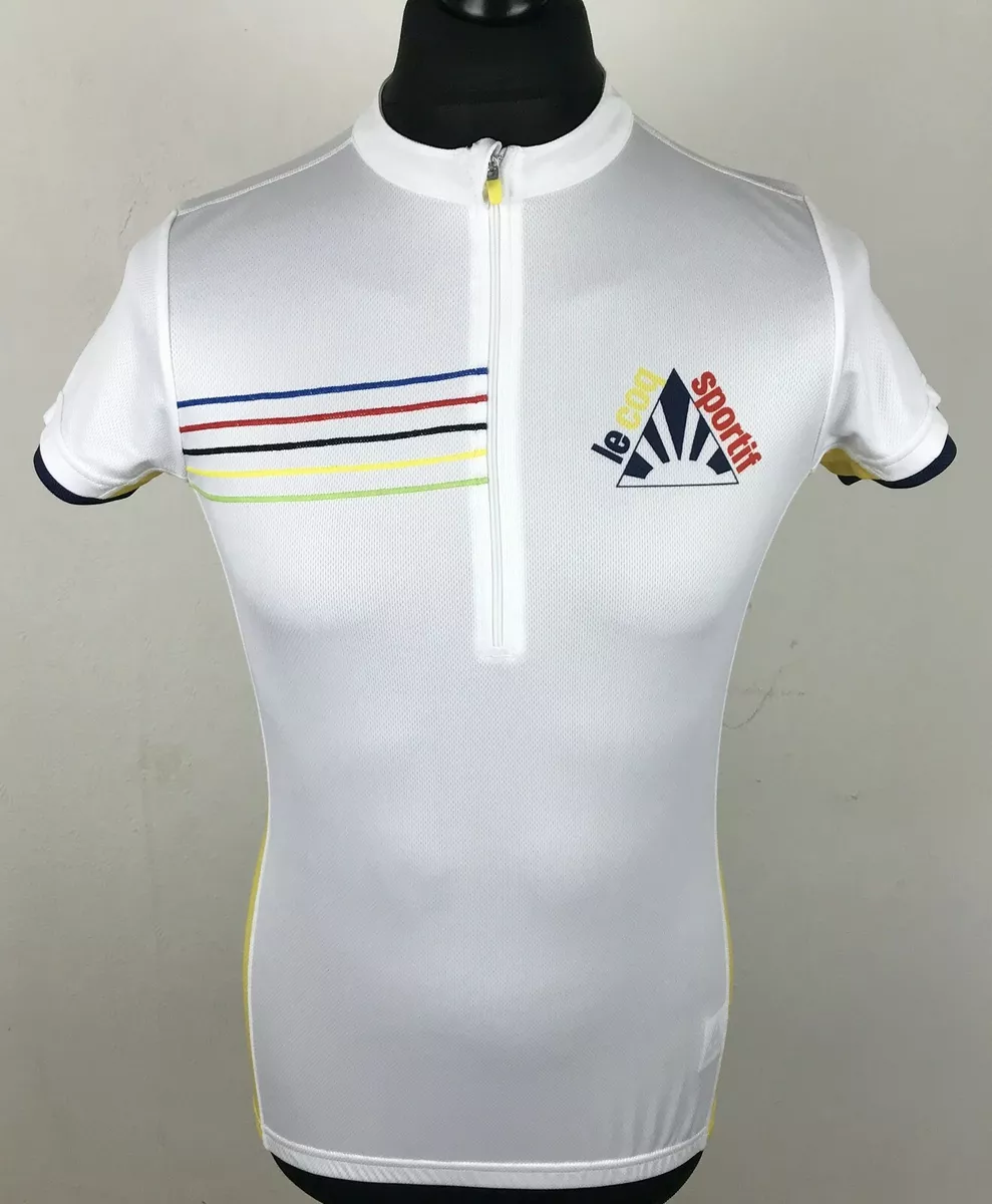 Le Coq Sportif Rainbow Cycling Jersey Men s Size M 1 2 Zip White Bike Shirt RARE