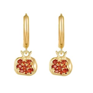 Authentic Pomegranate Earrings for Women, Gold Plated Red Fruit Hoop One Size,