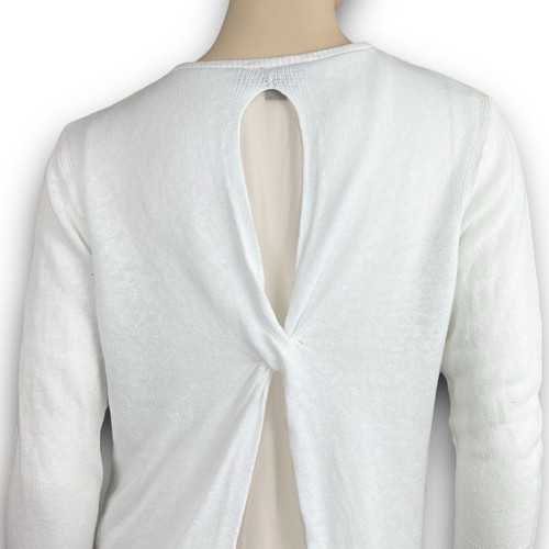 Ann Taylor Layered Linen Blend Tunic Sweater Sz S White Chiffon Hem Balletcore - Picture 7 of 10