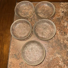 Jeanette Glass gold edge coasters butter pats set of 5 glass lacy