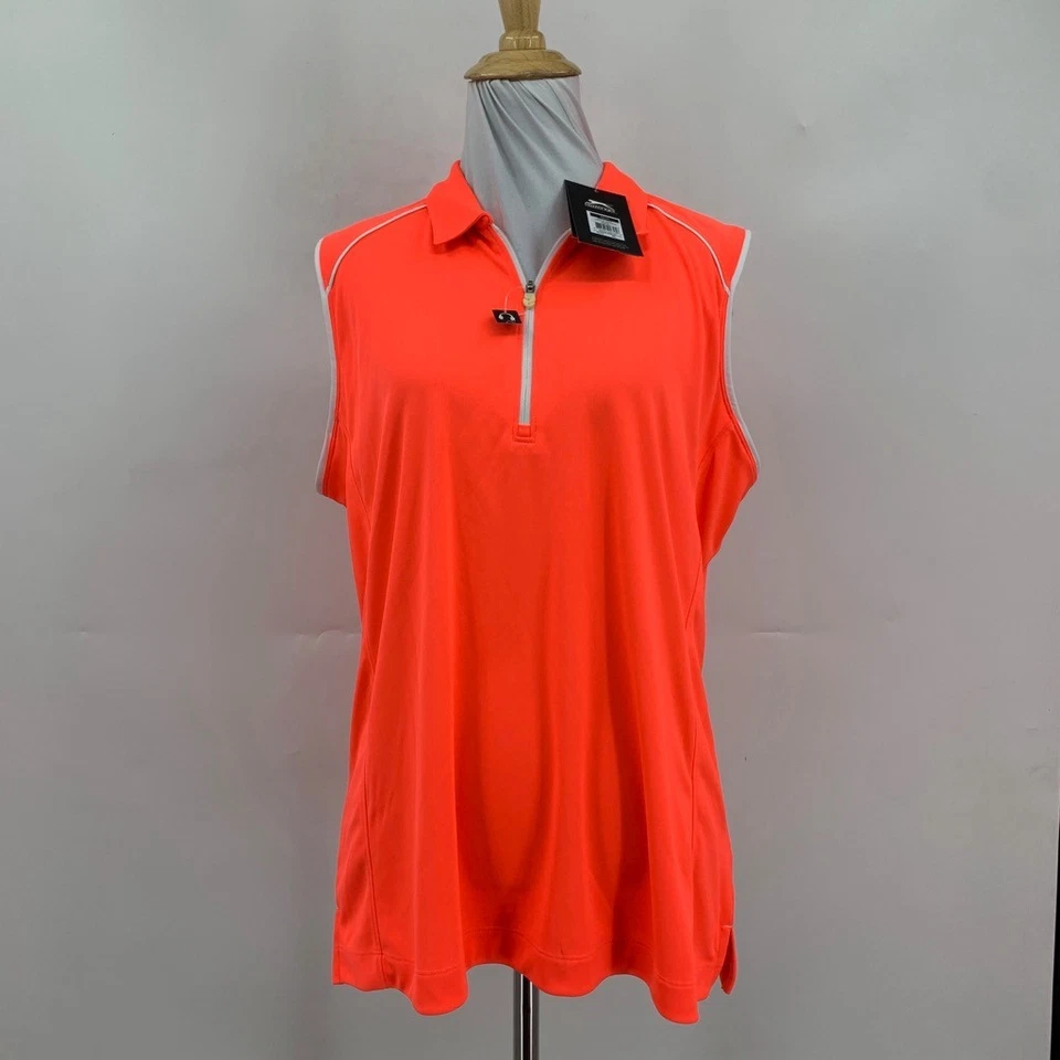 Camisa Polo Slazenger Para Mujer XL Extra Grande Naranja Neón Tecnología Sin Mangas Golf Foto 2 de 4