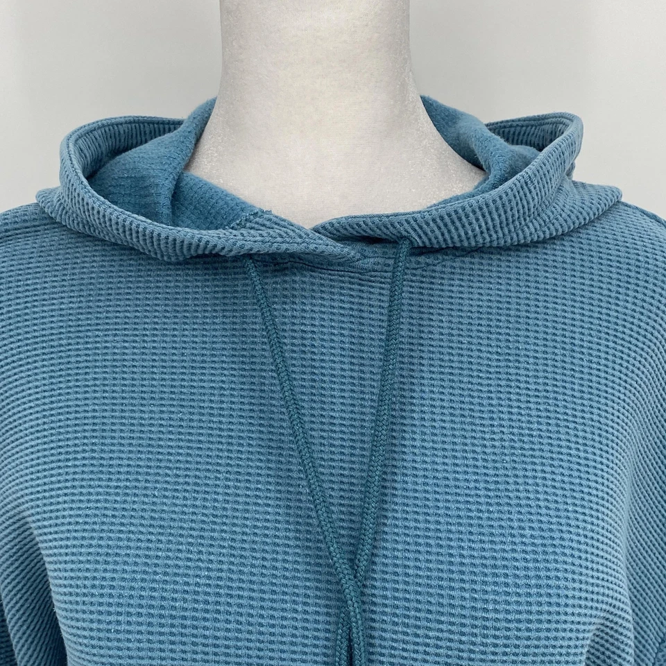Sudadera con capucha tejida gofre Athleta para mujer mediana verde azulado pesado bolsillo canguro Foto 2 de 4