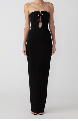 NEW, SAU LEE Imani Gown in Black Tassel Maxi Dress strapless Size 14 #MD1756