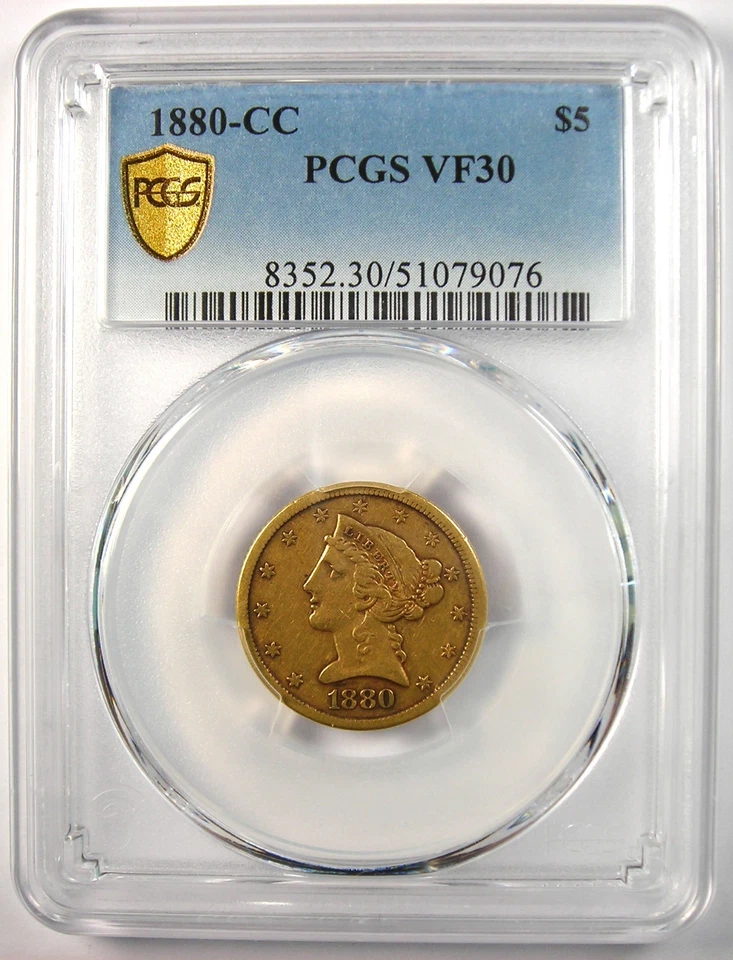 Moneda de 5 dólares Carson City Liberty Gold Half Eagle 1880-CC - Certificada PCGS VF30 - Rara Foto 2 de 4