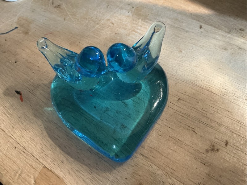 Vtg Double  Bluebird Of Happiness & Heart Ray Ray 1993  Terra Studio Blue Glass